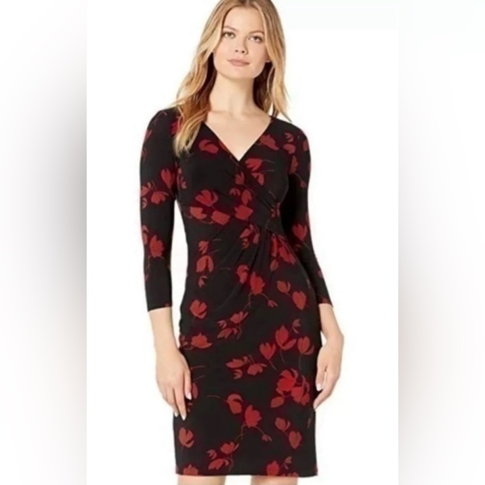 Ralph Lauren Black and Red Floral Midi Dress